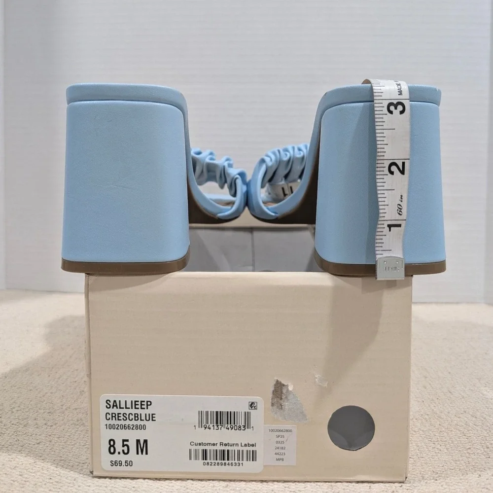 On 34th Sallieep Blue Ruched Block Heel Square Toe Slide Sandals 8.5 M